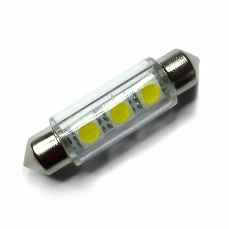 Ampoule navette c5w c10w de 42 mm 3 leds blanches 6 volts Ledeffect