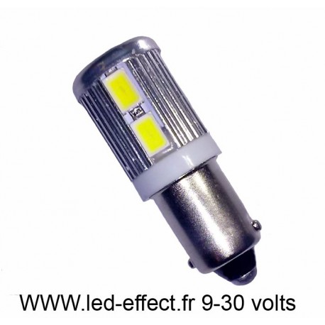 Ampoule H6W BAX9S 10 leds blanches 5630 9 à 30 volts