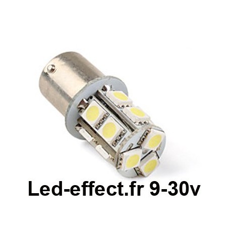 Ampoule R10W-P21W-BA15S 13 Leds blanches 9-30 Volts