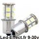 Ampoule R10W-P21W-BA15S 13 Leds blanches 9-30 Volts