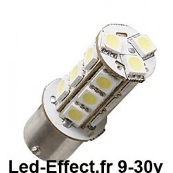 Ampoule P21W-BA15S 18 Leds blanches 9-30 Volts