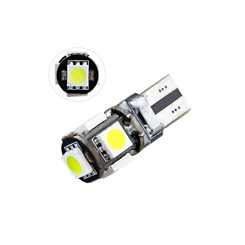 Ampoule Led T10 W5W 5 leds blanches canbus anti-erreur - Led-effect