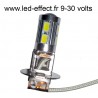 Ampoule H3 10 leds 5630 blanches 9 à 30 volts